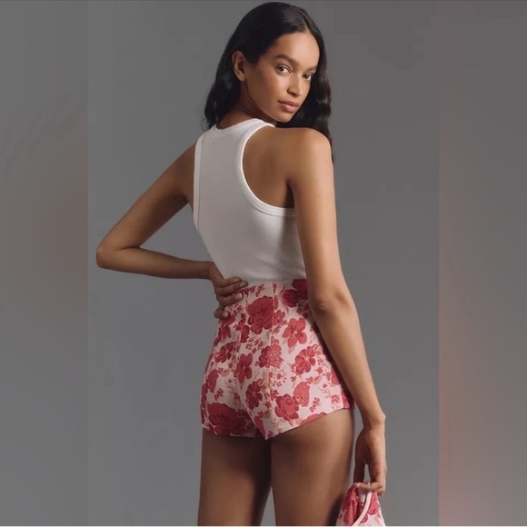 New Maeve Floral Jacquard Mini Shorts in Pink size 4 - Picture 1 of 10